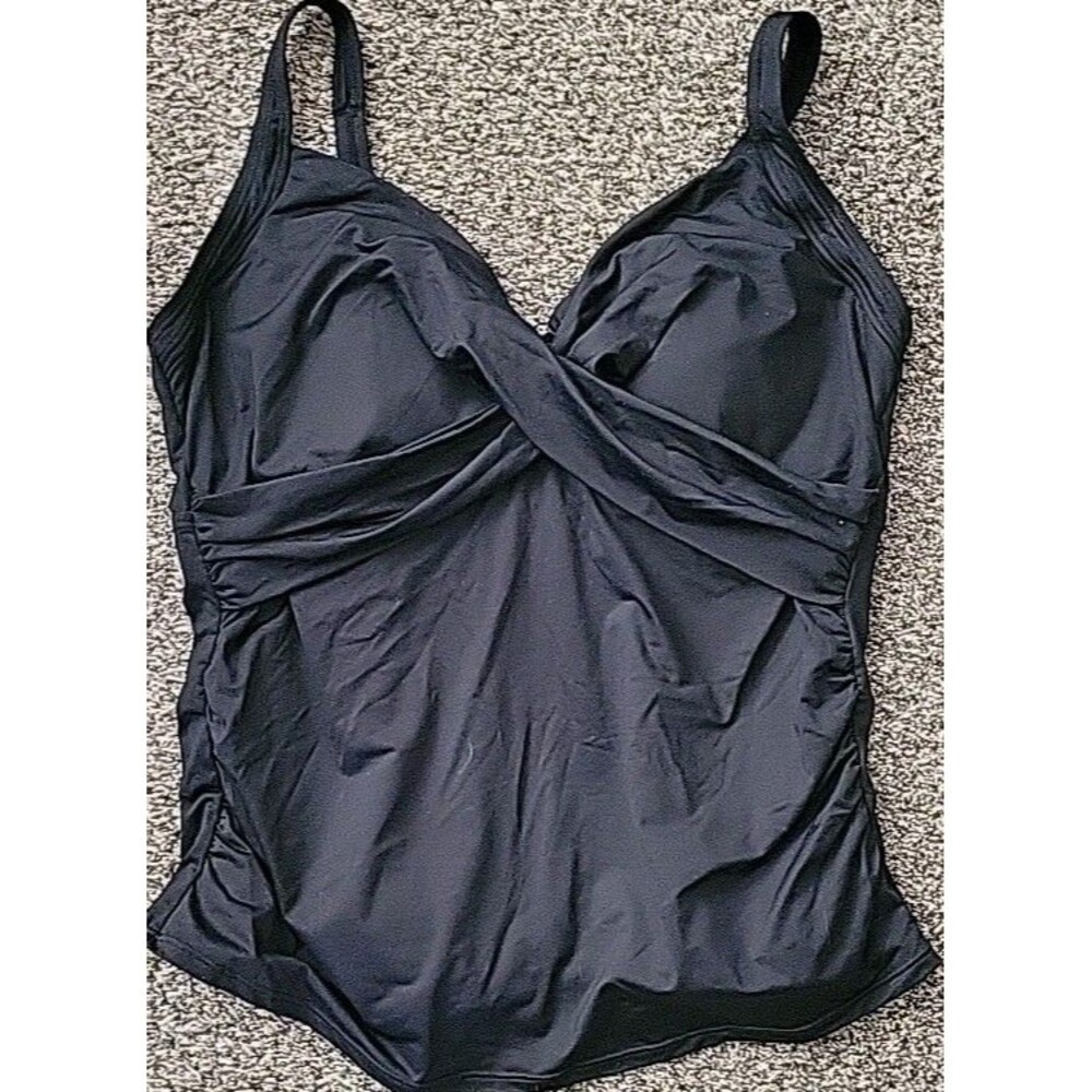 Lands' End Swim Top Black 18 D Wrap Front Tankini (XL) Solid Underwire S107